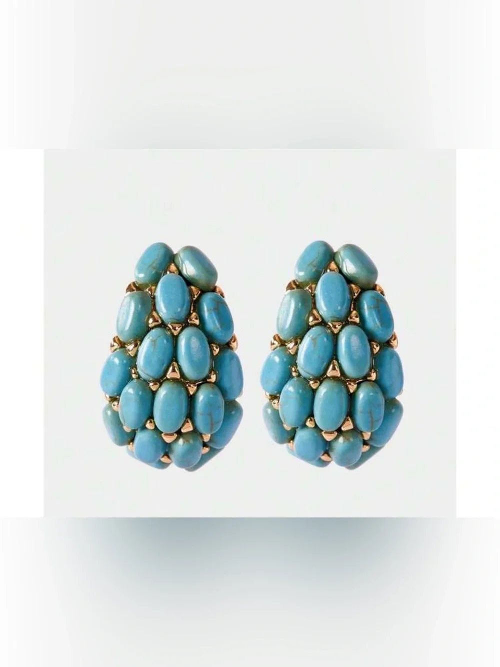 Turquoise Cluster Teardrop Earrings - Blue Gold Accents